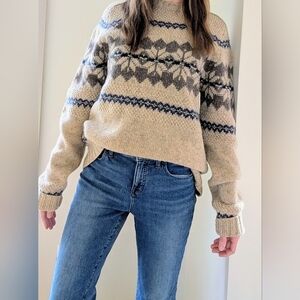 Vintage Eddie Bauer Nordic Fair Isle Textured Wool Crewneck Sweater In Ivory